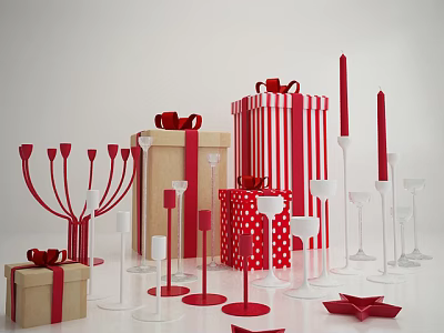 Elegant Decorative Ornament Set With Gift Boxes Candle Holders And Star Decor 3d model