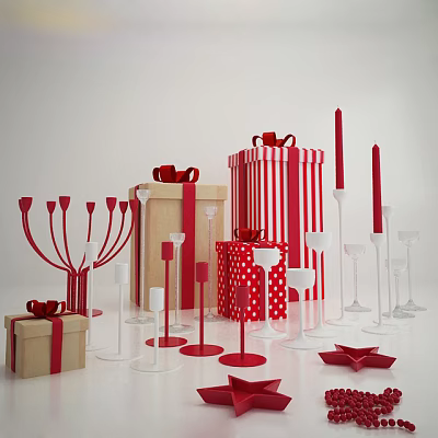 Elegant Decorative Ornament Set With Gift Boxes Candle Holders And Star Decor 3d model Elegant Decorative Ornament Set With Gift Boxes Candle Holders And Star Decor 3d model
