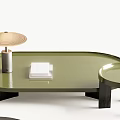 Modern Green Oval And Black Round Coffee Tables With Tray Books Stone Decor