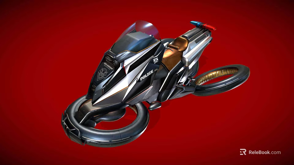 Futuristic Hover Bike with Sleek Black Silver Design Gold Seat and Floating Wheels 3d model 