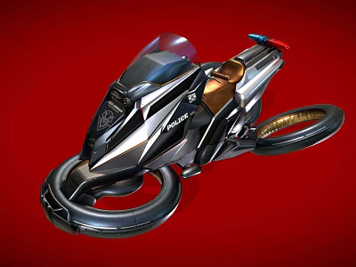 Futuristic Hover Bike with Sleek Black Silver Design Gold Seat and Floating Wheels 3d model