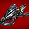 Futuristic Hover Bike with Sleek Black Silver Design Gold Seat and Floating Wheels