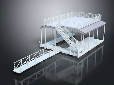 White Outdoor Terrace Furniture With Two Level Structure Staircase And Railing 3d model