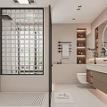 Modern Minimalist Bathroom Interior Design With Glass Shower Bathtub White Robe And Towel Rack