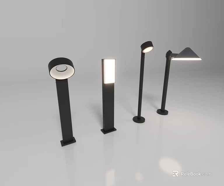 Modern Outdoor Lights With Four Different Black Styles And Sleek Design 3d model