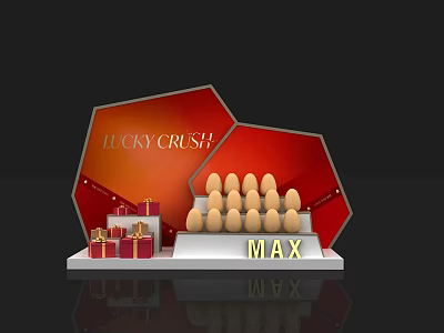 Lucky Crush Event Display With Golden Eggs Gift Boxes And MAX Sign 3d model