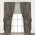 Elegant Gray Velvet Pleated Curtains Hanging On White Window Frame