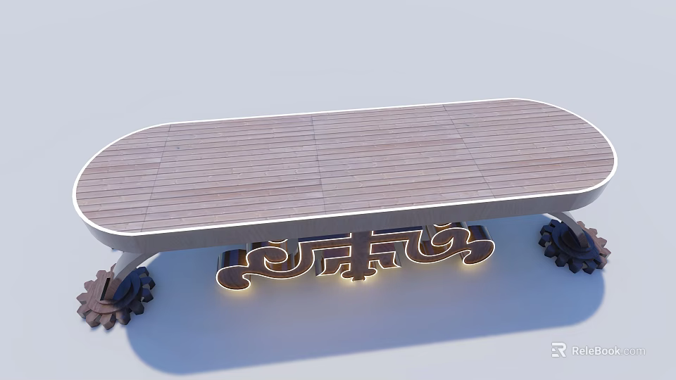 Elegant Outdoor Chair Design With Wooden Surface And Decorative Metal Scrollwork Frame 3d model 