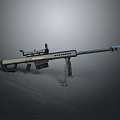 Tactical Sniper Rifle With Telescopic Scope Long Barrel Bipod Stand And Metallic Design