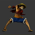 Anime Character Action Figure With Straw Hat Red Shirt Blue Shorts In Fighting Pose