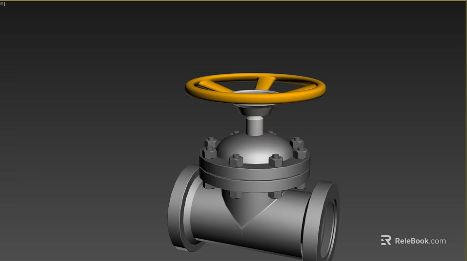 Industrial Valve With Yellow Handwheel And Gray Flanged Body Structure 3d model 