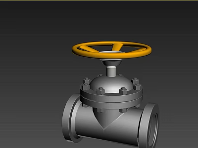Industrial Valve With Yellow Handwheel And Gray Flanged Body Structure 3d model