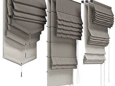 Stylish Gray Pleated Curtains With Various Folding Designs For Home Decor 3d model
