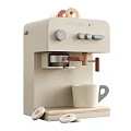 Beige Coffee Maker With Mug On Wooden Base 3d model