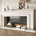 Elegant White Marble Fireplace With Burning Fire Artwork Vases And Stacked Books
