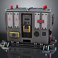 Industrial Computer Control Unit With Red Warning Indicators And Yellow Interface Panel