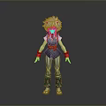 3D Character Model With White Feather Hair Green Top Striped Pants And Red Arm Bands