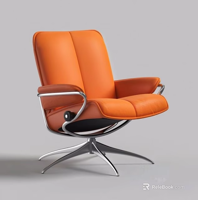 Modern Orange Leather Office Chair With Sleek Metal Base Contemporary Design For Workspace 3d model 