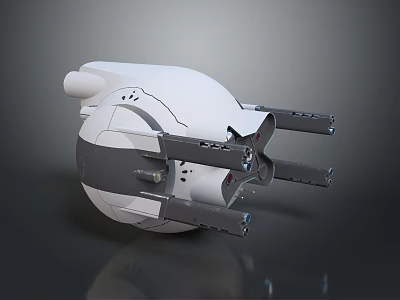 Futuristic 3D Model of White Spherical Tech Device With Gray Mechanical Arms 3d model