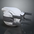 Futuristic 3D Model of White Spherical Tech Device With Gray Mechanical Arms