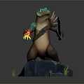 Green Head Otter Game Character With Brown Body Flaming Claw Holding Dagger On Blue Rock