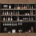 Stylish Modern Wine Rack With Marble Countertop Multiple Bottles And Hanging Glasses