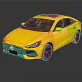 Yellow Modern Sedan With Sleek Body Design And Black Wheels On Reflective Surface