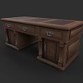 Classic Brown Wooden Office Desk With Leather Top Drawers And Cabinets