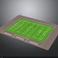 Professional Soccer Field Equipment With Green Turf White Markings Stands And Lighting Poles