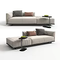 Modern Beige Chaise Lounge With Fabric Upholstery Accent Pillows And Side Table Decor