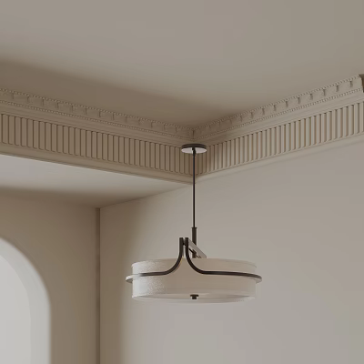 Modern Chandelier With White Shade And Black Frame In Interior Room Corner Ceiling With Cornice 3d model