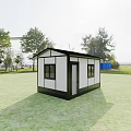 Modern Container Building Featuring White Black Exterior Door And Window On Green Grass