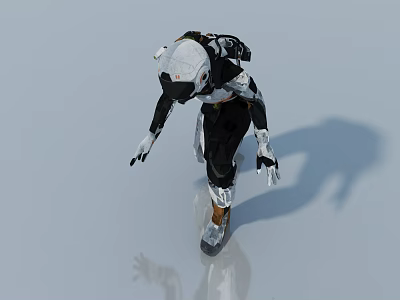 Humanoid Smart Machine With Futuristic Gear Bending Black White Design Orange Feet Against Silver Background 3d model