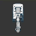 White and Blue Utility Vehicle Excavator Design With Tracks Cab and Red Seat