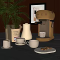 Vintage Kitchen Counter With MEG Coffee Machine Cups Cream Jug And Cookies