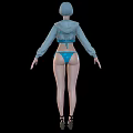 Woman With Short Gray Hair In Blue Bikini Gray Hooded Jacket Wearing Black High Heels