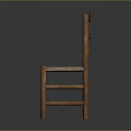 Rustic Wooden Chair With Scalloped Backrest And Woven Seat Design