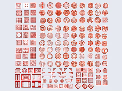 Traditional Chinese Carved Lattice Windows as Decorative Architectural Elements with Diverse Patterns 3d model