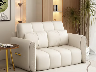 Modern Leather Single Seater Sofa In Living Room With Side Table And Potted Plant 3d model