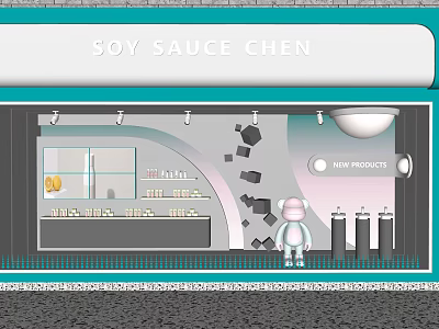 Soy Sauce Chen Window Display with New Products Shelves and Mannequin 3d model