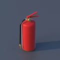 Red Fire Extinguisher with Black Hose Gold Valve and Handle on Gray Background