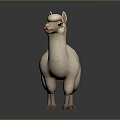 Cute Light Colored Llama 3D Model Standing On Dark Background With Reflective Surface