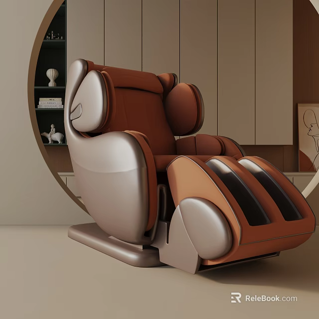 Modern Brown And Silver Leather Leisure Chair With Comfortable Backrest Armrests And Leg Support 3d model 