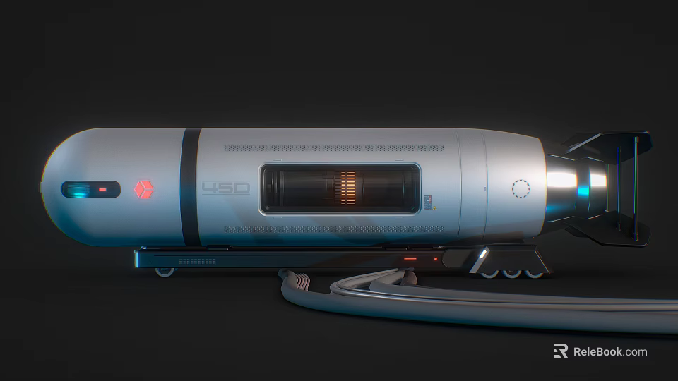 Futuristic Silver High Tech Weapon Featuring Glowing Window Support Structure And Cables 3d model