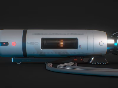 Futuristic Silver High Tech Weapon Featuring Glowing Window Support Structure And Cables 3d model