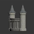 Cartoon Castle Scene With Multiple Towers Stone Walls Flags Green Grass And Reflection