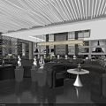 Modern Bar Interior Design With Gray Sofas Round Tables And Ambient Lighting