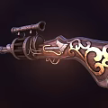 Vintage Firearm With Ornate Copper Finish Decorative Barrel And Revolver Cylinder