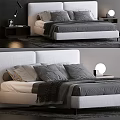 Modern Double Bed With Light Gray Bedding Pillows Blanket And Nightstand Table Lamp 3d model