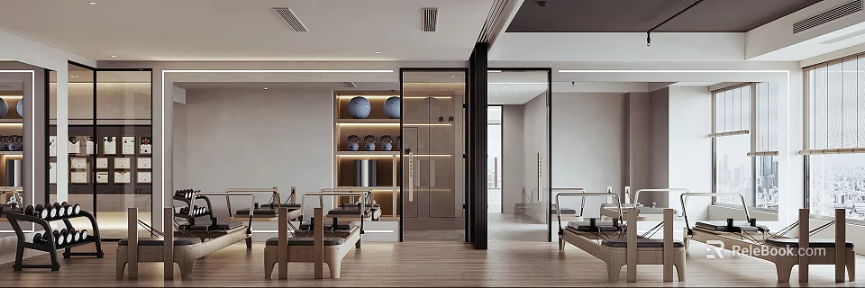 Modern Gym Interior With Fitness Equipment And Storage 3d model 